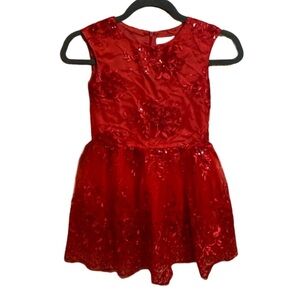 Halabaloo Little Girls Sequined and Lace Fit & Flare Red Lined Dress. Size 6X.